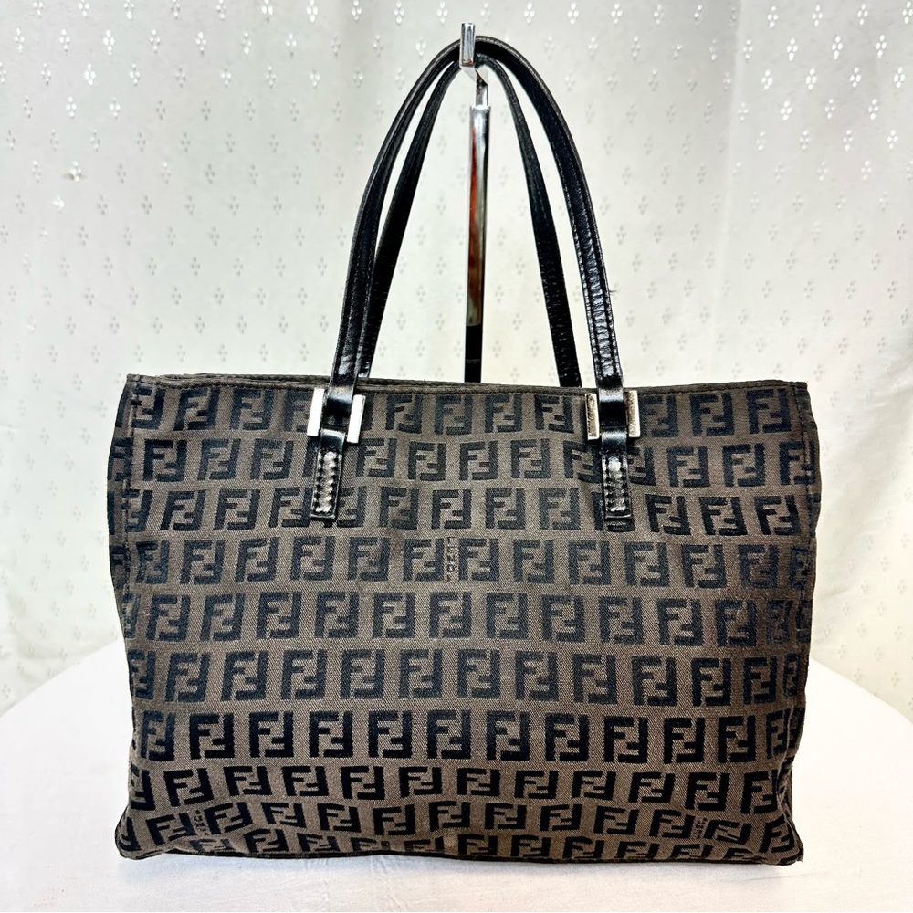 Fendi Zucchino Black and Gray FF Pattern Tote Handbag